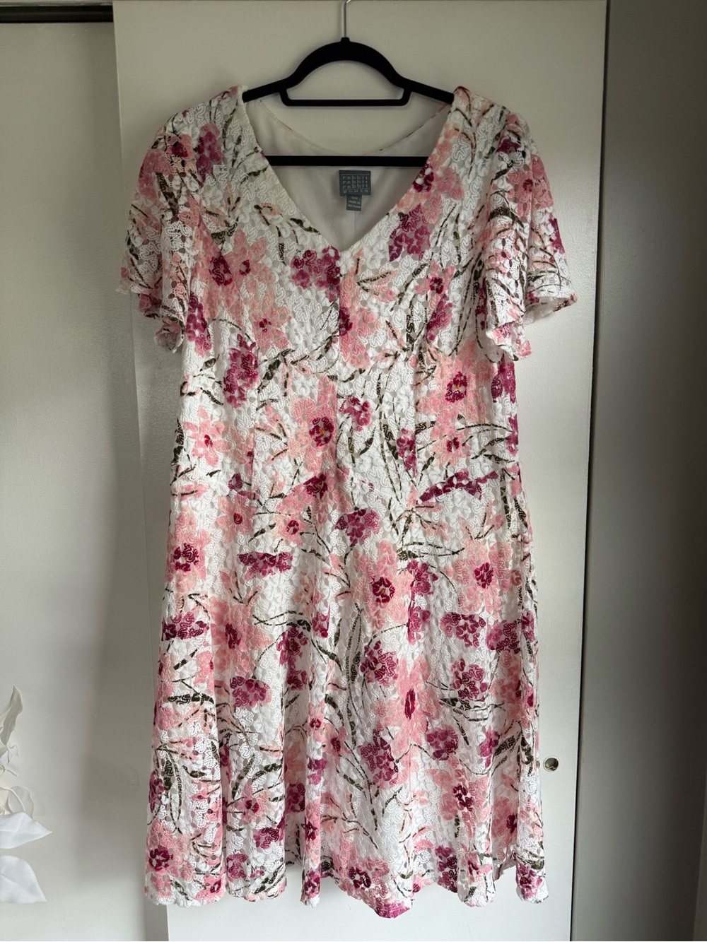 Rabbit White Lace Dress with Pink Floral Print